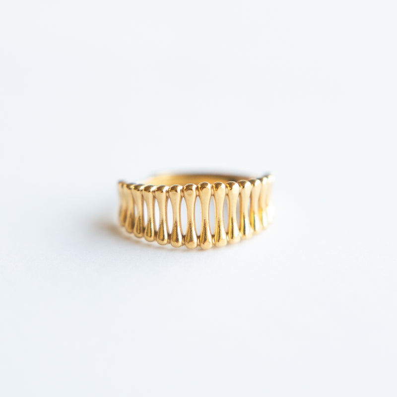 This trendy and durable Multi Bars Ring is perfect for any occasion. Made with high-quality stainless steel and 14K gold plating, it ensures a long-lasting shine and tarnish resistance. The adjustable fit allows for versatile wear on any finger, making it an ideal accessory.