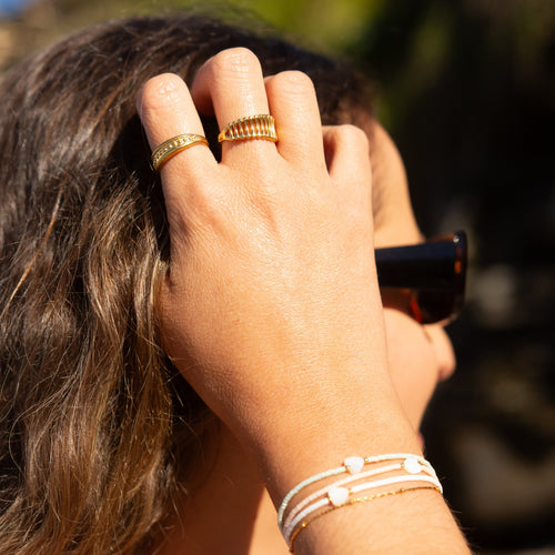 This trendy and durable Multi Bars Ring is perfect for any occasion. Made with high-quality stainless steel and 14K gold plating, it ensures a long-lasting shine and tarnish resistance. The adjustable fit allows for versatile wear on any finger, making it an ideal accessory.