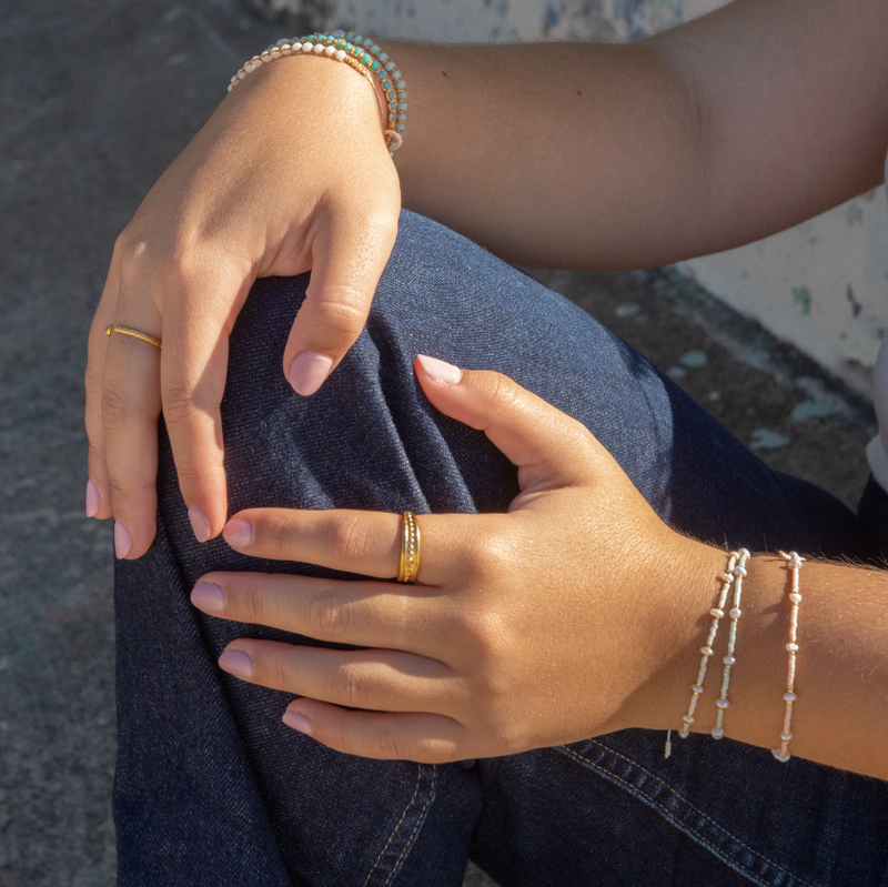 Elevate your style with our Petite Pearls Adjustable Bracelet. Combining modern fashion with timeless elegance, this adjustable bracelet features real freshwater pearls and silky string.