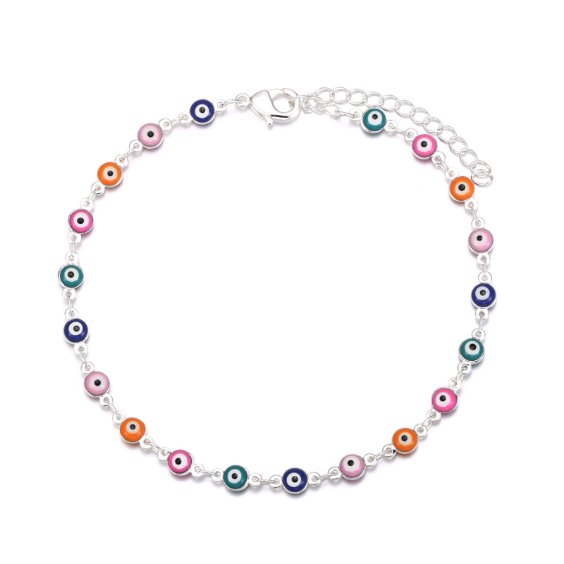 Chain Anklet Silver - Evil Eye Multicolour