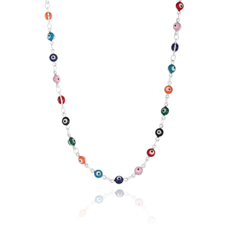 Chain Necklace Silver - Evil Eye Multicolour